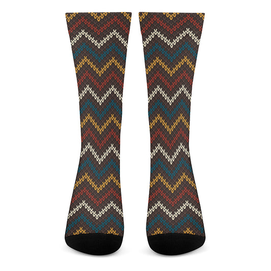 Vintage Chevron Knitted Pattern Print Crew Socks
