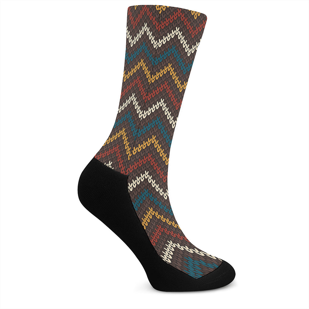 Vintage Chevron Knitted Pattern Print Crew Socks