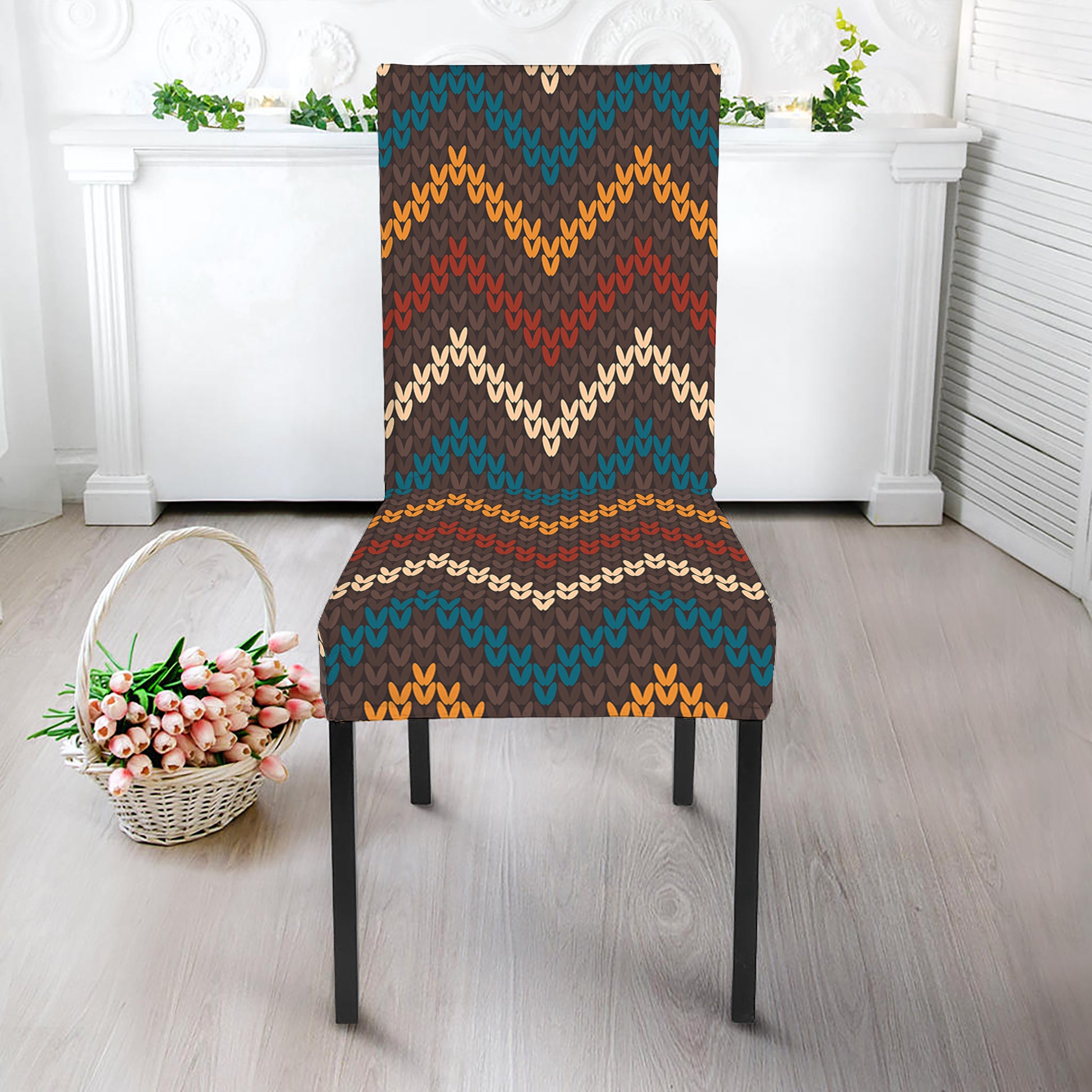 Vintage Chevron Knitted Pattern Print Dining Chair Slipcover
