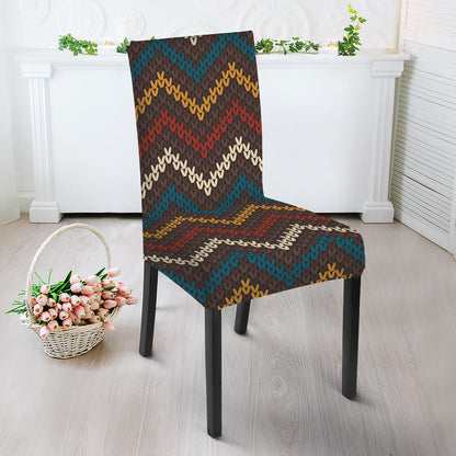 Vintage Chevron Knitted Pattern Print Dining Chair Slipcover