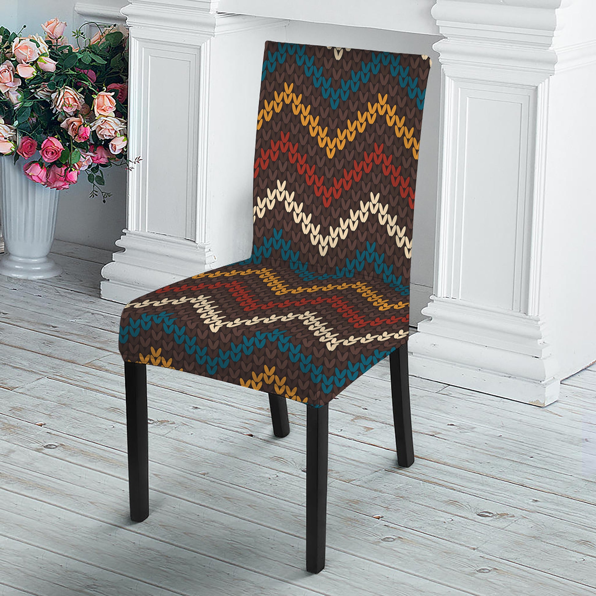 Vintage Chevron Knitted Pattern Print Dining Chair Slipcover