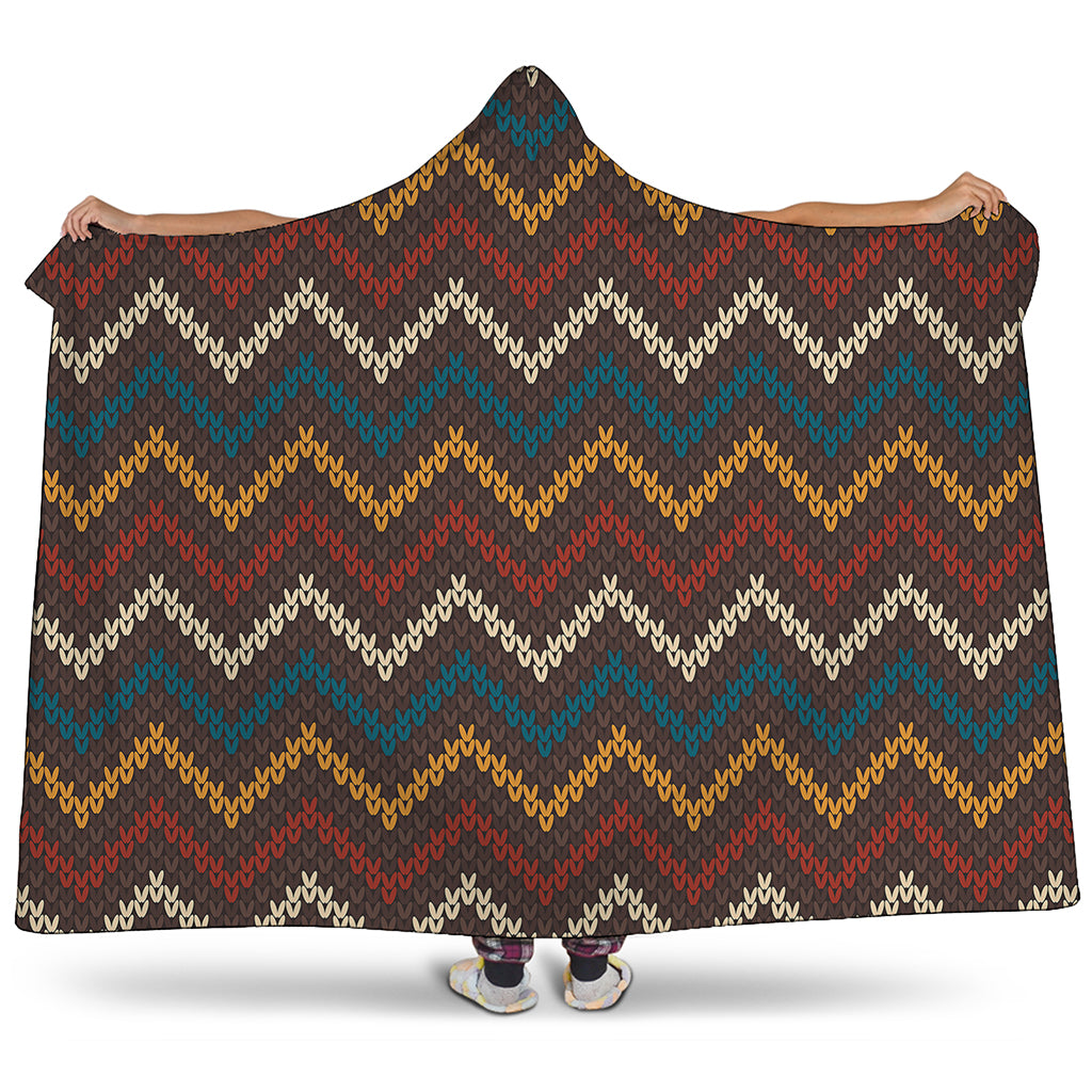 Vintage Chevron Knitted Pattern Print Hooded Blanket
