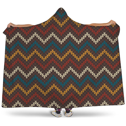 Vintage Chevron Knitted Pattern Print Hooded Blanket