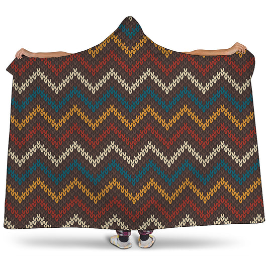 Vintage Chevron Knitted Pattern Print Hooded Blanket