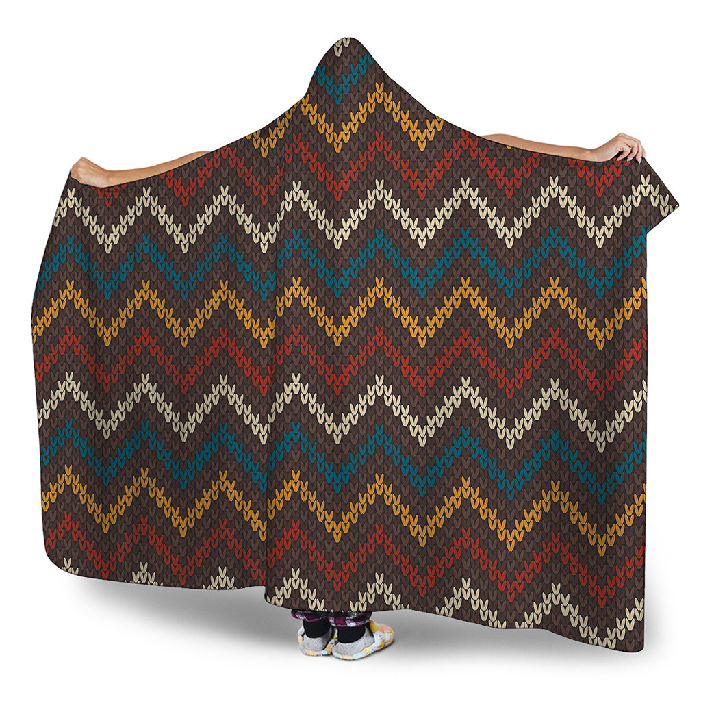 Vintage Chevron Knitted Pattern Print Hooded Blanket