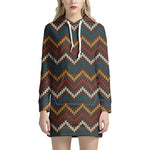 Vintage Chevron Knitted Pattern Print Hoodie Dress