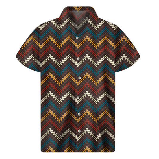 Vintage Chevron Knitted Pattern Print Men's Short Sleeve Shirt
