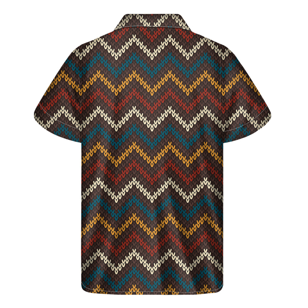 Vintage Chevron Knitted Pattern Print Men's Short Sleeve Shirt
