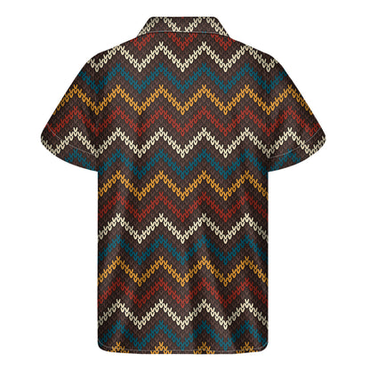 Vintage Chevron Knitted Pattern Print Men's Short Sleeve Shirt
