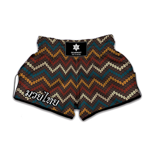 Vintage Chevron Knitted Pattern Print Muay Thai Boxing Shorts