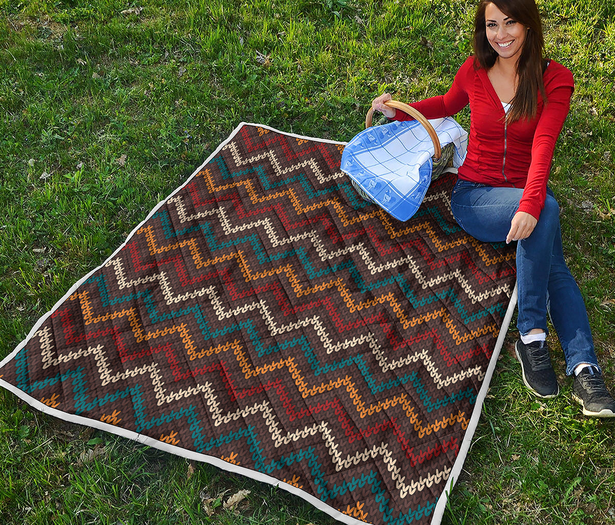 Vintage Chevron Knitted Pattern Print Quilt
