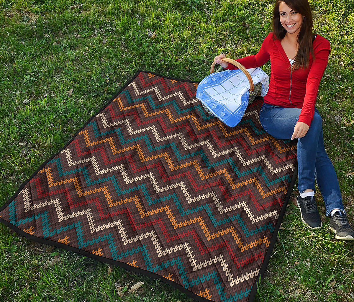 Vintage Chevron Knitted Pattern Print Quilt