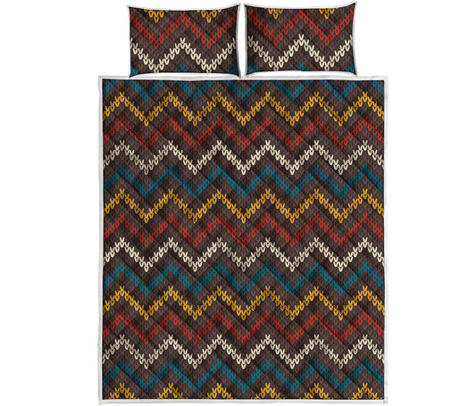 Vintage Chevron Knitted Pattern Print Quilt Bed Set