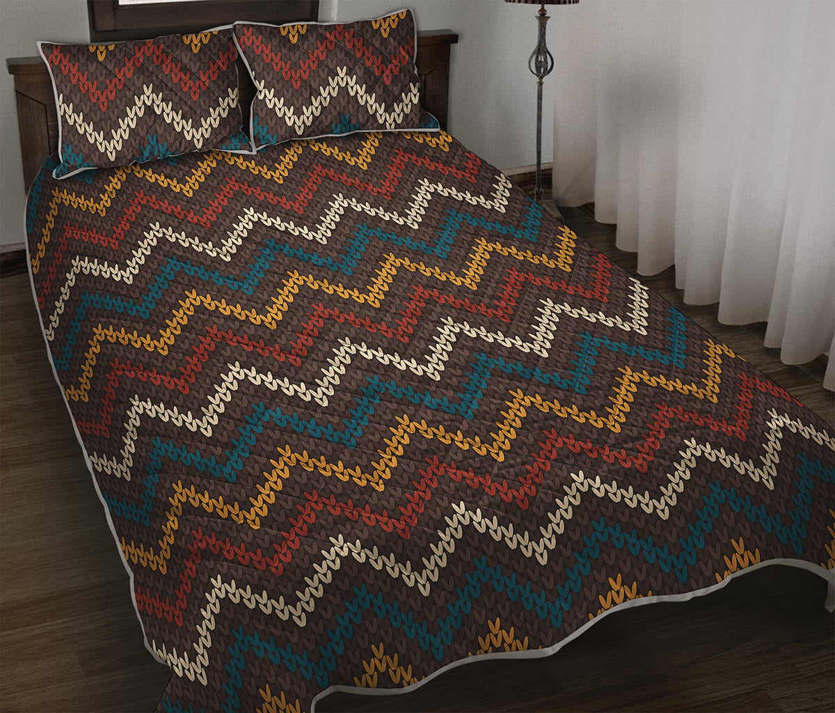 Vintage Chevron Knitted Pattern Print Quilt Bed Set