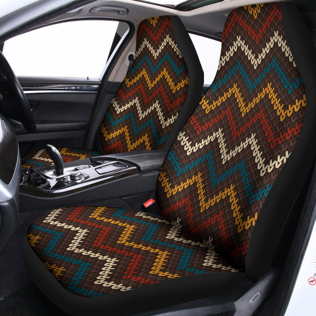 Vintage Chevron Knitted Pattern Print Universal Fit Car Seat Covers