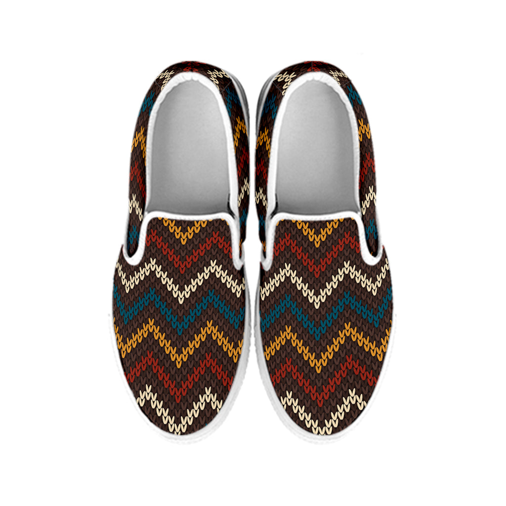 Vintage Chevron Knitted Pattern Print White Slip On Shoes