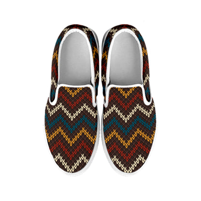 Vintage Chevron Knitted Pattern Print White Slip On Shoes