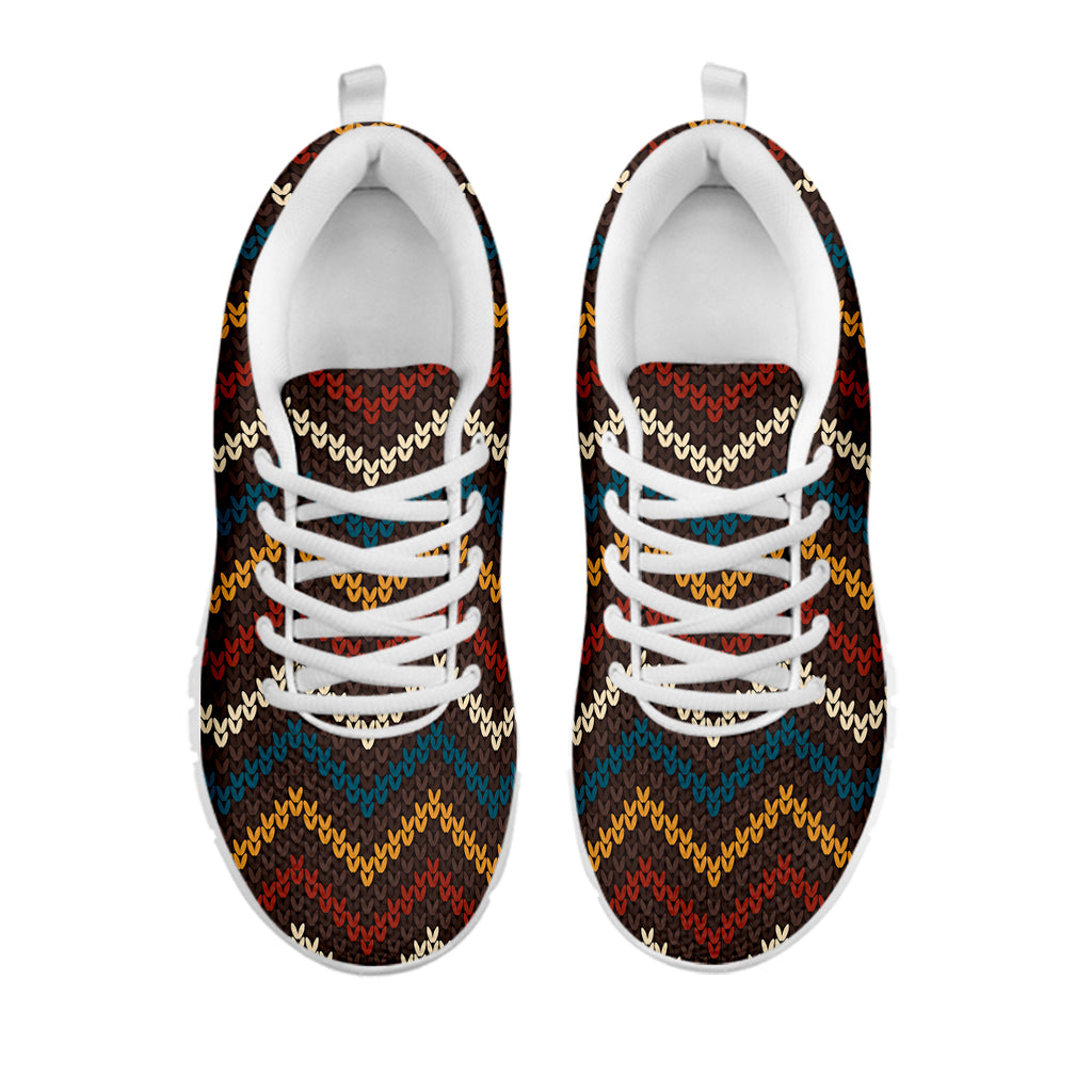 Vintage Chevron Knitted Pattern Print White Sneakers