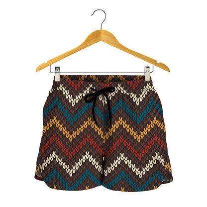 Vintage Chevron Knitted Pattern Print Women's Shorts