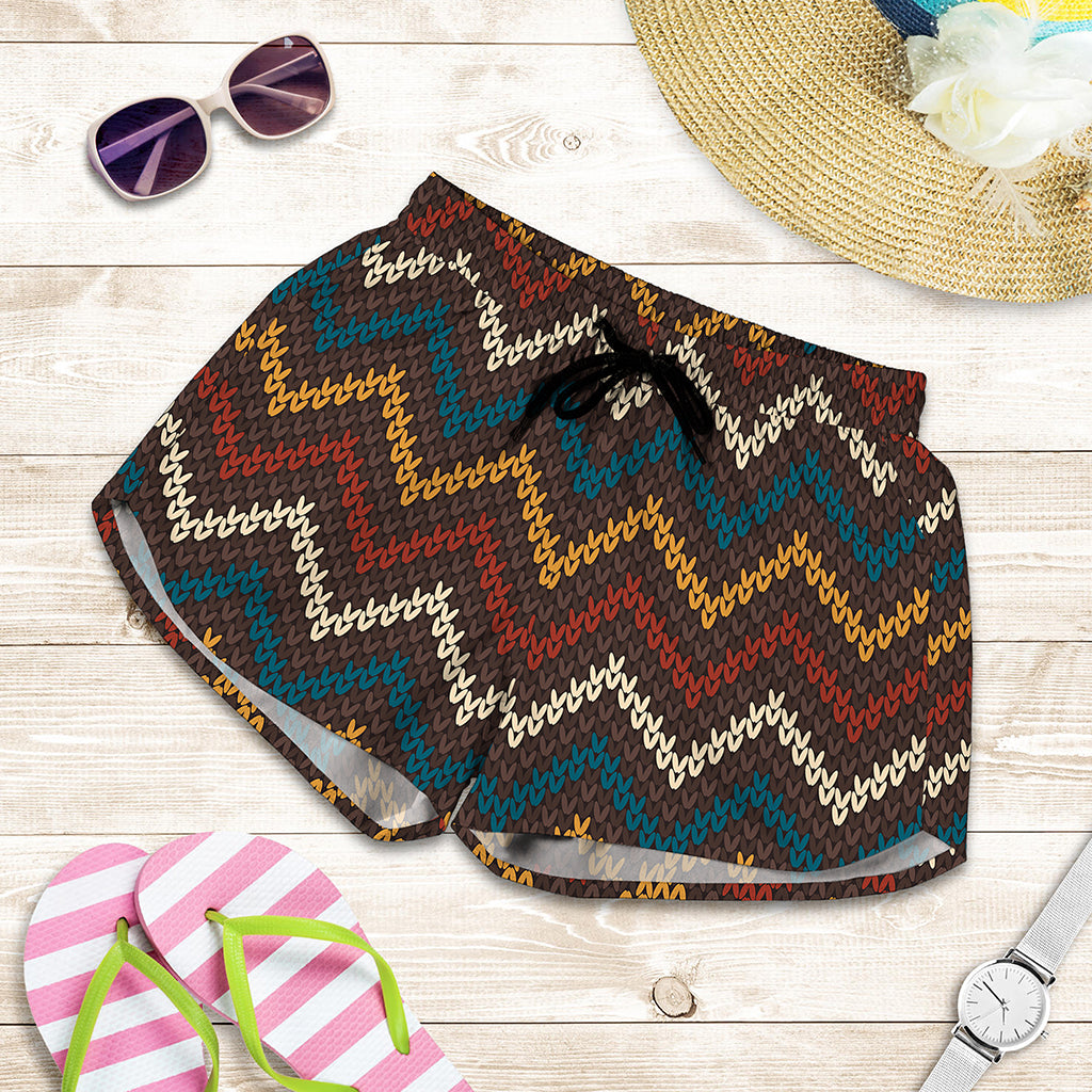Vintage Chevron Knitted Pattern Print Women's Shorts