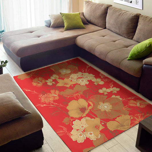 Vintage Chinese Flower Print Area Rug
