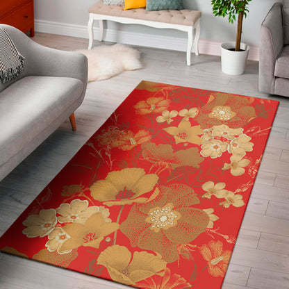 Vintage Chinese Flower Print Area Rug