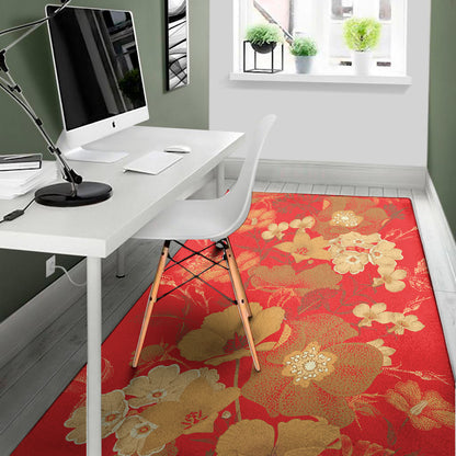 Vintage Chinese Flower Print Area Rug