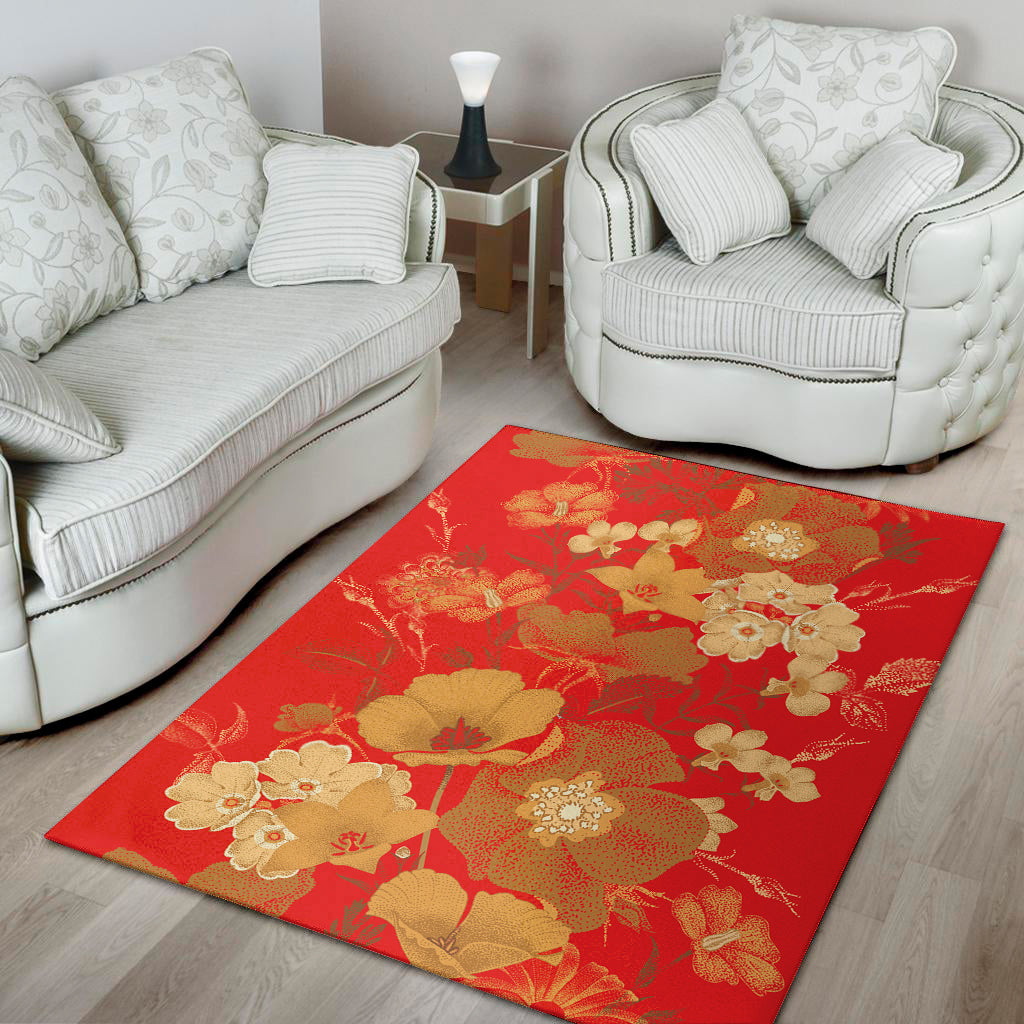 Vintage Chinese Flower Print Area Rug