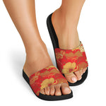 Vintage Chinese Flower Print Black Slide Sandals