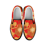 Vintage Chinese Flower Print Black Slip On Shoes