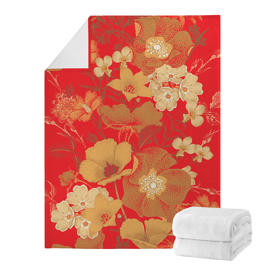 Vintage Chinese Flower Print Blanket