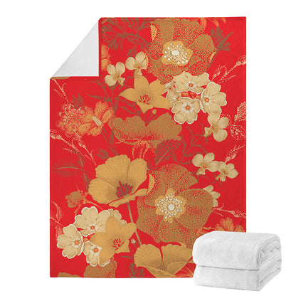 Vintage Chinese Flower Print Blanket