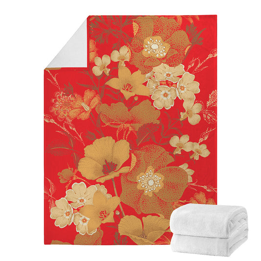 Vintage Chinese Flower Print Blanket