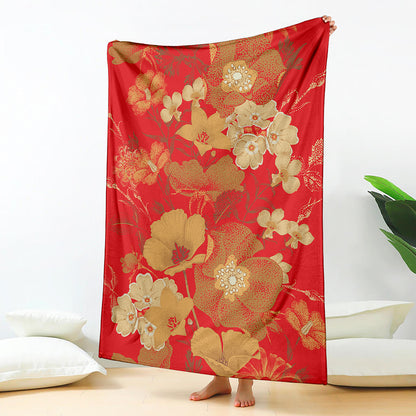 Vintage Chinese Flower Print Blanket