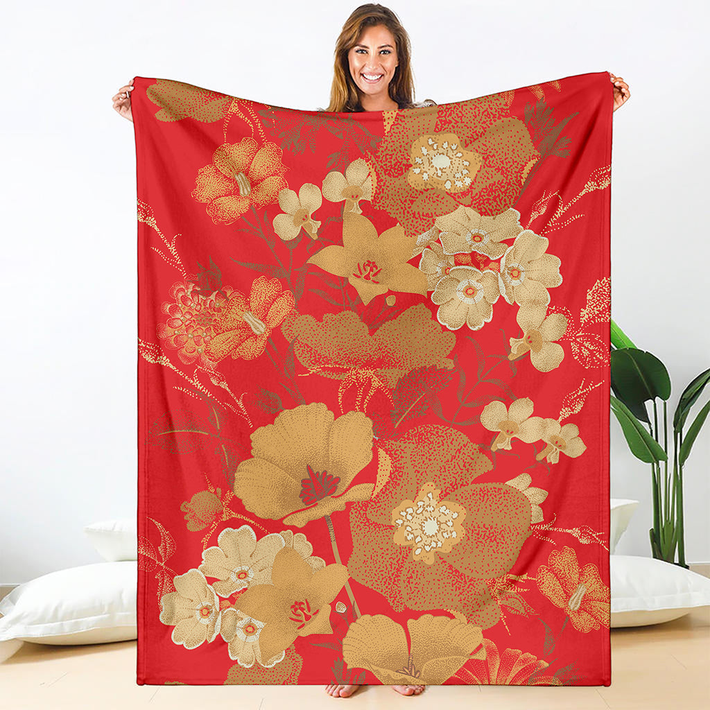 Vintage Chinese Flower Print Blanket