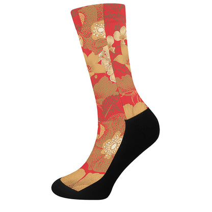 Vintage Chinese Flower Print Crew Socks