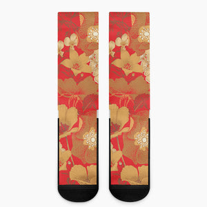 Vintage Chinese Flower Print Crew Socks
