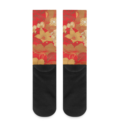 Vintage Chinese Flower Print Crew Socks