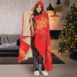 Vintage Chinese Flower Print Hooded Blanket