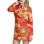 Vintage Chinese Flower Print Hoodie Dress