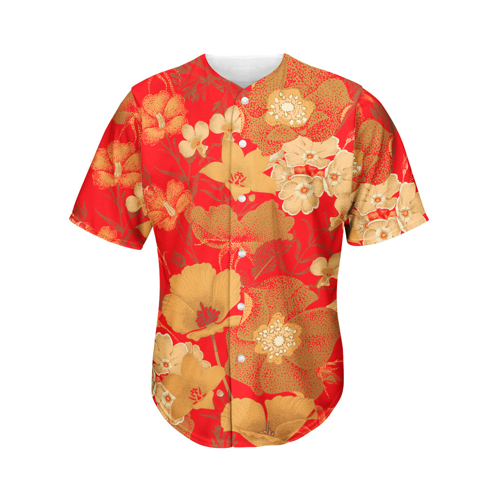 Vintage Chinese Flower Print Men's Baseball Jersey