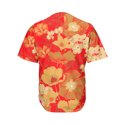 Vintage Chinese Flower Print Men's Baseball Jersey