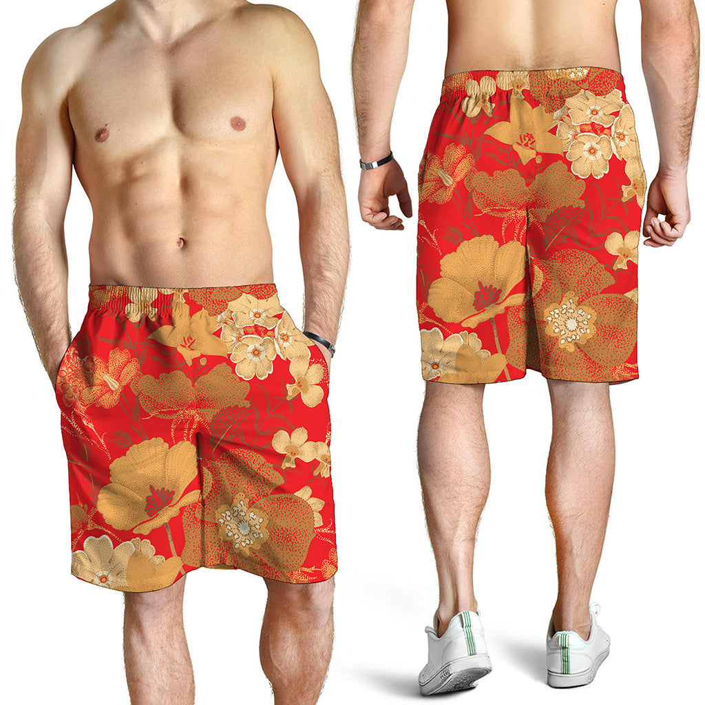Vintage Chinese Flower Print Men's Shorts