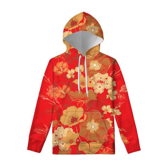 Vintage Chinese Flower Print Pullover Hoodie