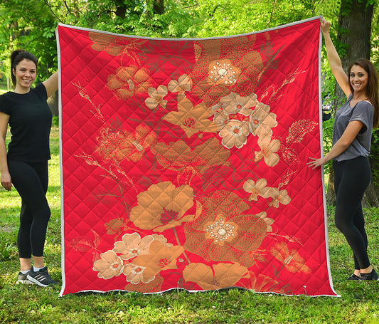 Vintage Chinese Flower Print Quilt