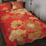 Vintage Chinese Flower Print Quilt Bed Set