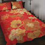 Vintage Chinese Flower Print Quilt Bed Set
