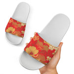 Vintage Chinese Flower Print White Slide Sandals