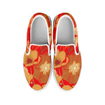 Vintage Chinese Flower Print White Slip On Shoes