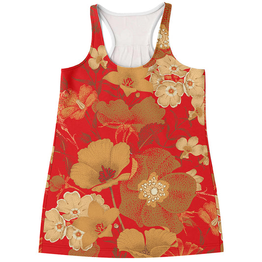 Vintage Chinese Flower Print Women's Racerback Tank Top